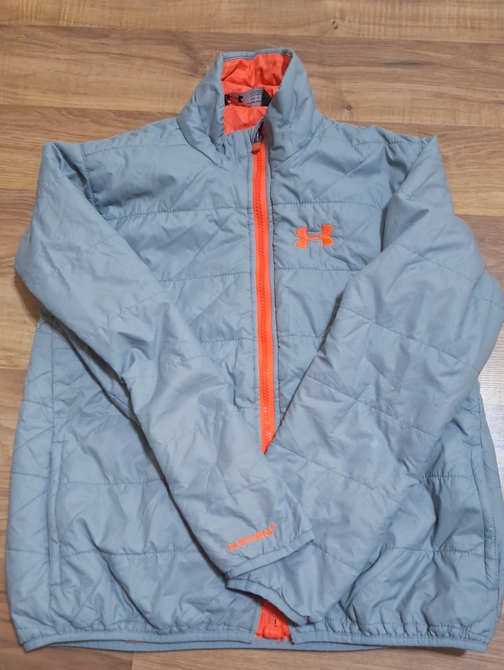 Under Armour Kids Gray Puffer Jacket with Orange Trim